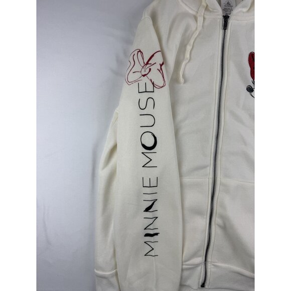 Disney Women Sweatshirt Large White Fleece Hoodie Minnie Mouse Embroidered - Picture 7 of 11